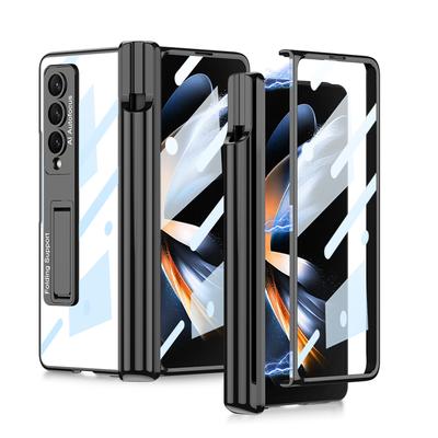 Magnetic Bracket Clear Glass Cover For Samsung Galaxy Z Fold 4 5G Case With S Pen Holder Camera Screen Protection Coque Fundas