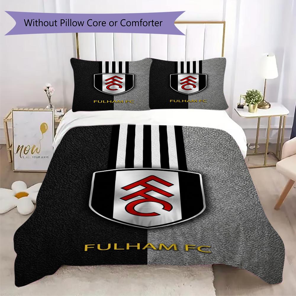 Fulham FC Pattern Bedding uilt Set uilt Cover Pillowcase Home Decoration Birthday Gift (1 * duvet cover + 2 * pillowcase without core)