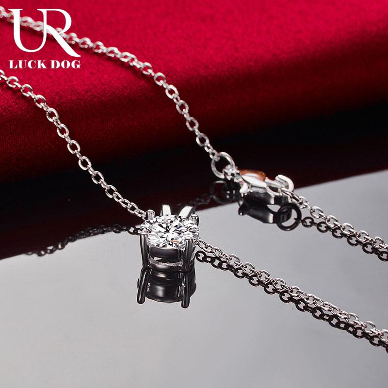Colar com pingente de zircônia de grau AAA de 8 mm de prata esterlina 925, joias de casamento da moda