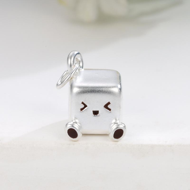 999 Sterling Silver Coffee Series Square Sugar Beading Charms – Pure Silver Handwoven Rope Pendants & Accessories серебряный