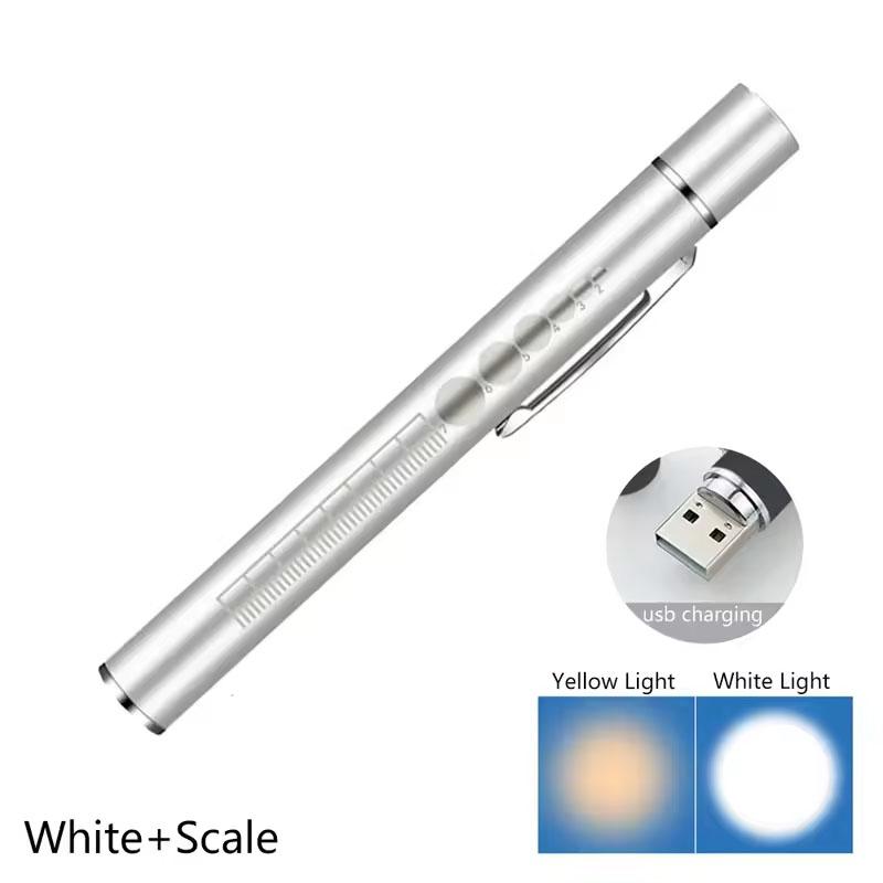 Mini Portable Penlight LED Flashlight Oral Pupil Medical Handy USB Rechargeable Stainless Steel Torch Light Outdoor Fishing Tool