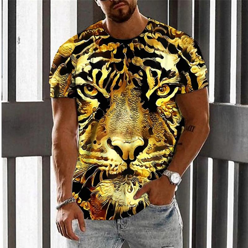 Summer New Men's T-shirt 3D Printed Tiger Pattern Comfortable and Fashionable Short Sleeve Round Neck Plus Size Top