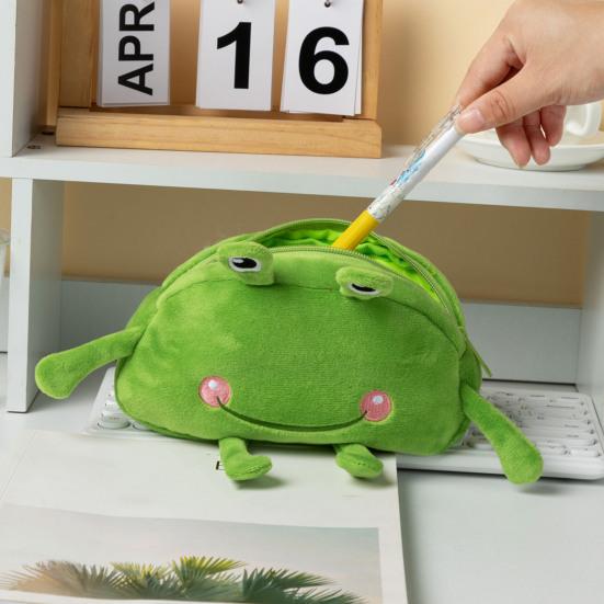 Stuffed Frog Pen Case, Funny Frog Pencil Bag, Fluffy Pencil Storage Pouch, Large Capacity Zipper Pen Bag for Boys Girls, Multifunctional Storage Bag