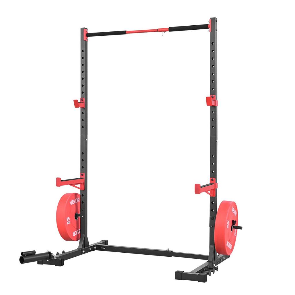Power Cage Rack, Multifunctional Squat Rack for Home Gym, Width-Adjustable Workout Strength Training Equipment with 6 Band Pegs, Landmine Attachment &