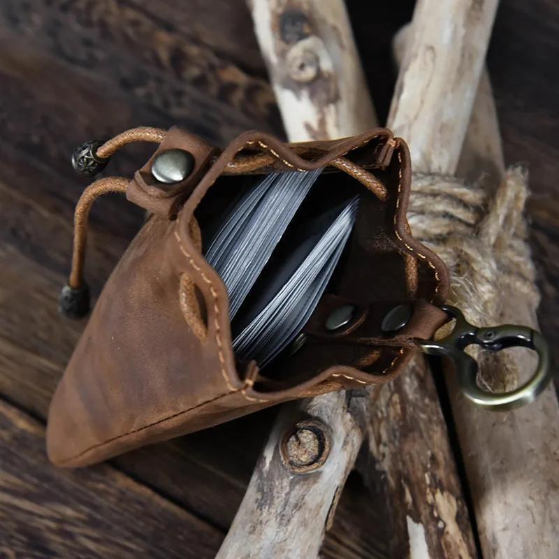 Wallet Leather Coin Purse Vintage Drawstring Mini Key Bag Earphone Storage Bag Coin Purse for Men Women.