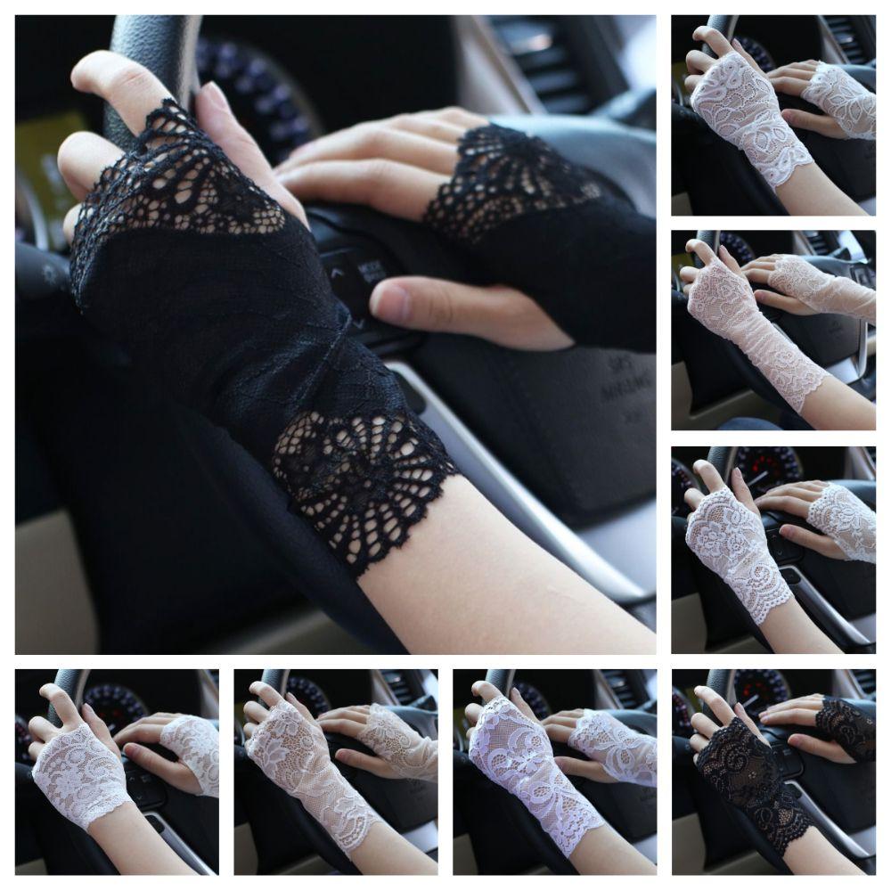 Thin Lace Half Finger Gloves Breathable Sun Protection Riding Gloves Driving Gloves  Wedding Events