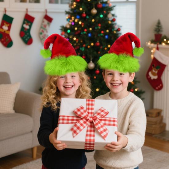 Christmas Hat Fluorescent Green Plush Retro Design Party Hat Christmas Scene Decoration Festive Atmosphere Christmas Accessory
