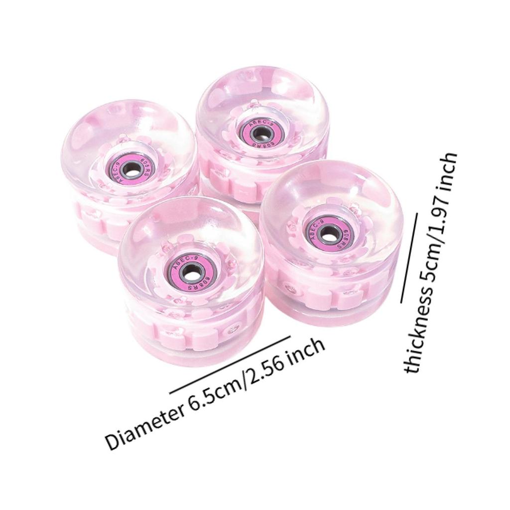 4x Skateboard Wheels with Abec-9 608RS Bearings Repair Parts Clear PU Luminous Smooth Flash Light Up Longboard Wheels Rollers