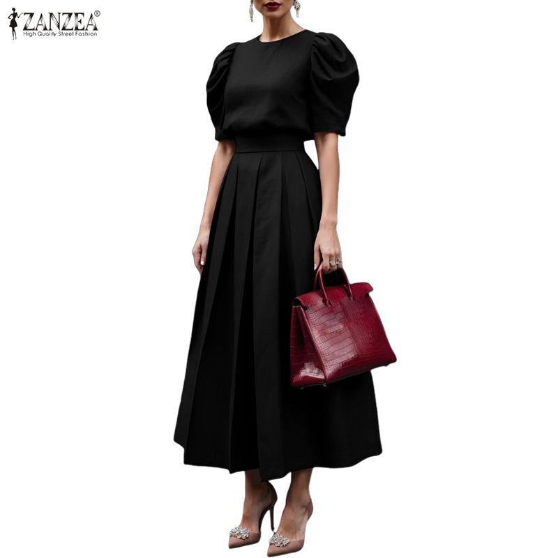 ZANZEA Women Short Sleeve Blouse and Long Skirts Elegant Casual Two Piece Suit Sets