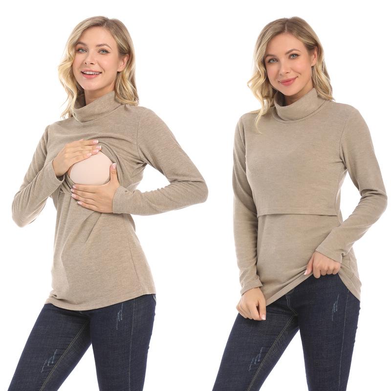 2025 Winter Maternity High-Neck Warm Base Layer Top - Trendy, Elastic & Nursing-Friendly