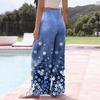 Damen Casual Retro Blumendruck Weites Bein Kordelzug Tasche Strand Freizeit Hose