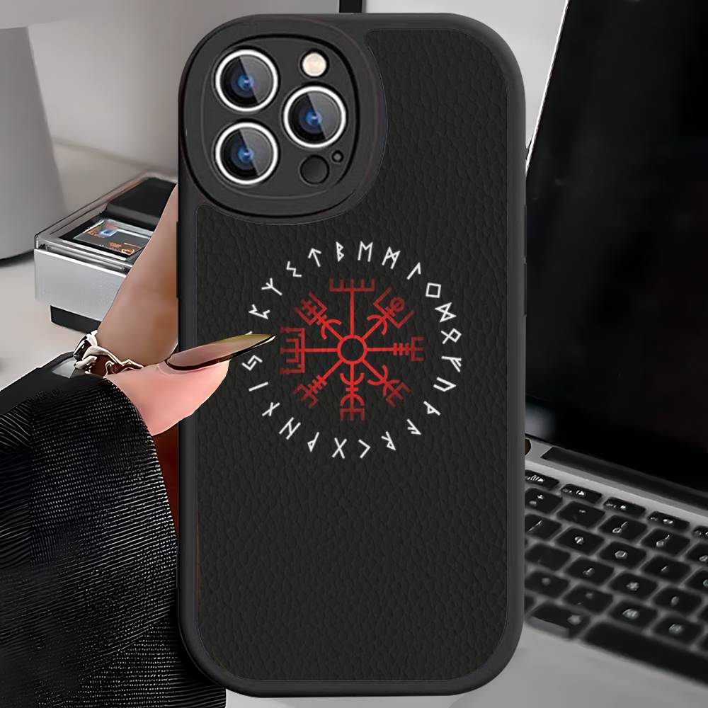 V-Viking Logo V-Vegvisir For IPhone 16 15 14 13 12 11 Pro Max Plus Leather Phone Cover