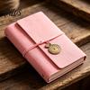 Stain-resistant Journal A6 Faux Leather Notebook, 6 Ring Loose Leaf Binder with Retro Clock Ink-proof Planner Pendant, 7 Inch Personal for Travel