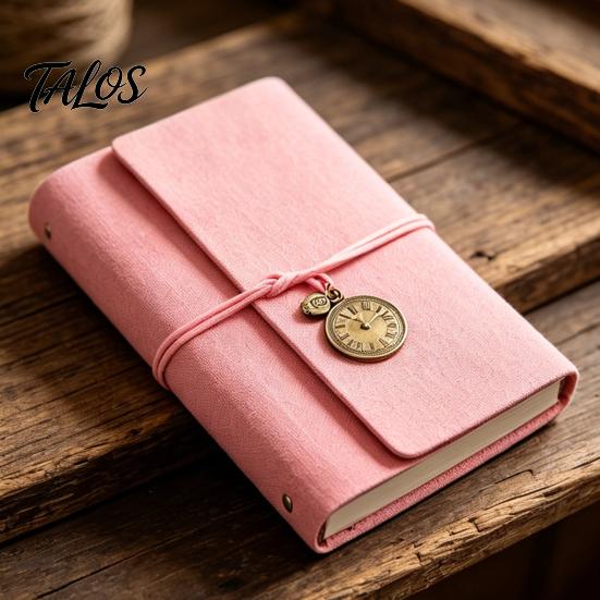 Stain-resistant Journal A6 Faux Leather Notebook, 6 Ring Loose Leaf Binder with Retro Clock Ink-proof Planner Pendant, 7 Inch Personal for Travel
