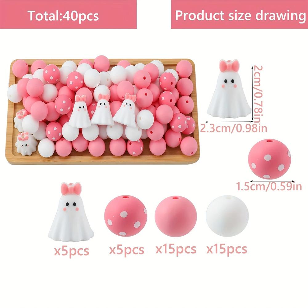 25PCS Multi-Size Halloween-Themed Silicone Beads Set, Perfect for DIY Craft Projects Like Keychains, Necklaces, Bracelets & More