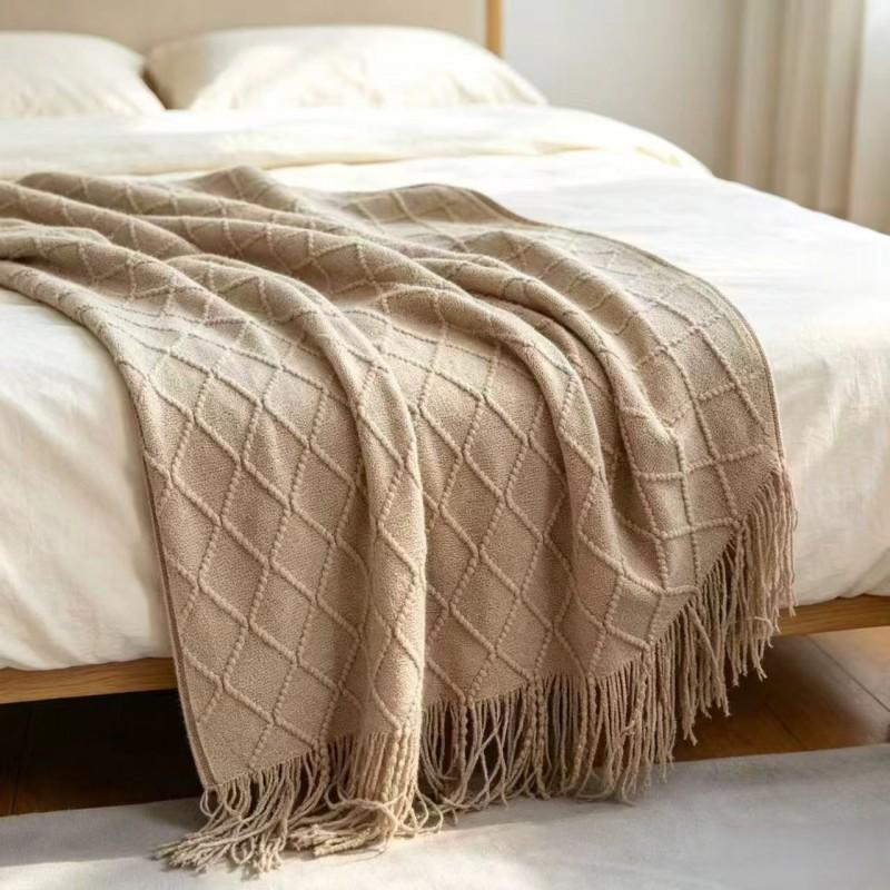 Nordic Knit Throw Blanket Sofa Bed Office Cozy Winter Warm Acrylic Shawl With Fringe