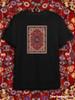 TeeSensation Black Crew Neck Short Sleeve T-Shirt with Red Persian Oriental Carpet Rectangular Pattern Print