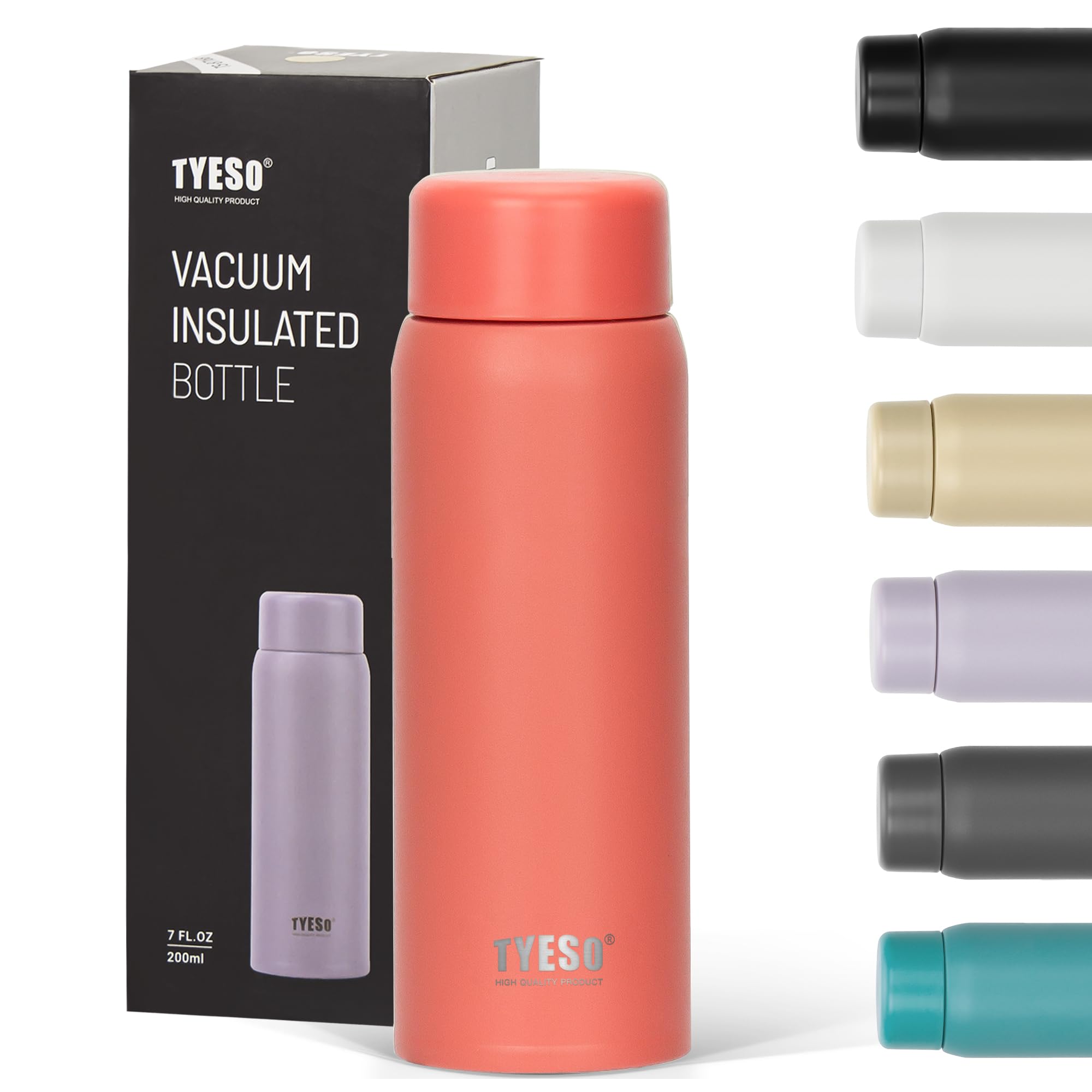 

TYESO Thermos, 200ml Stainless Steel Water Bottle, Lightweight, Slim, Insulated, Vacuum Insulated, Easy to Carry, Wide Mouth, Coffee Tumbler