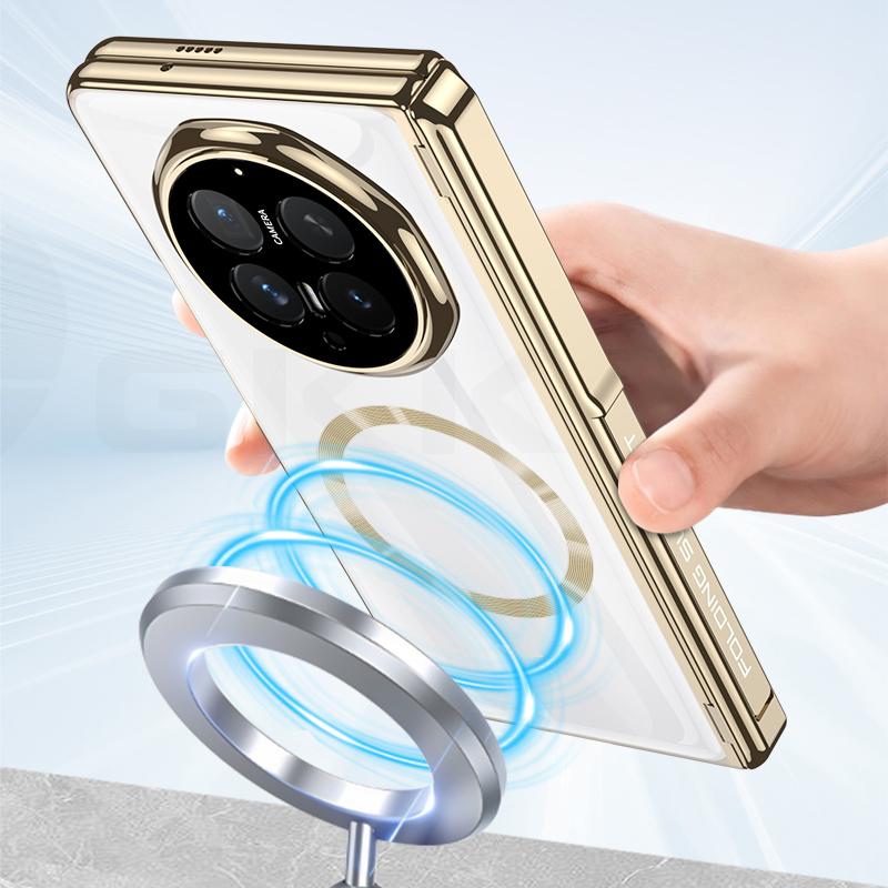 Magnetic Hinge Holder Plating Case For Honor Magic V6 Front Screen Glass Wireless Charge Plastic Clear Cover For Magic V5 Case