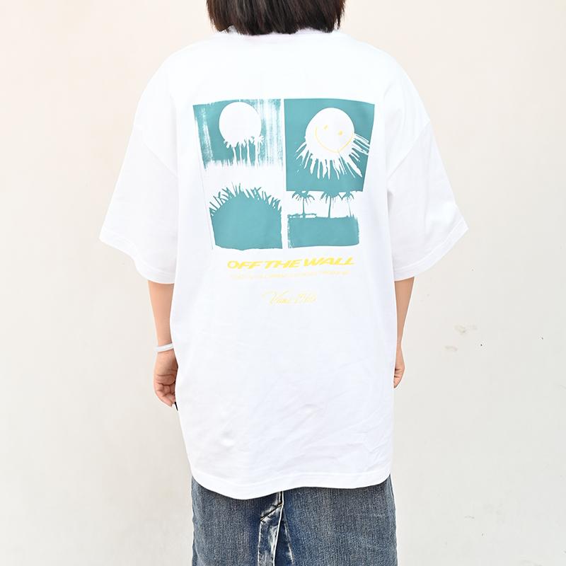 Vans Bequemes Weiches Letter Smiley Sonne Lustiger Aufdruck Kurzarm T-Shirt Unisex Tops Weiß VN000NN2WHT
