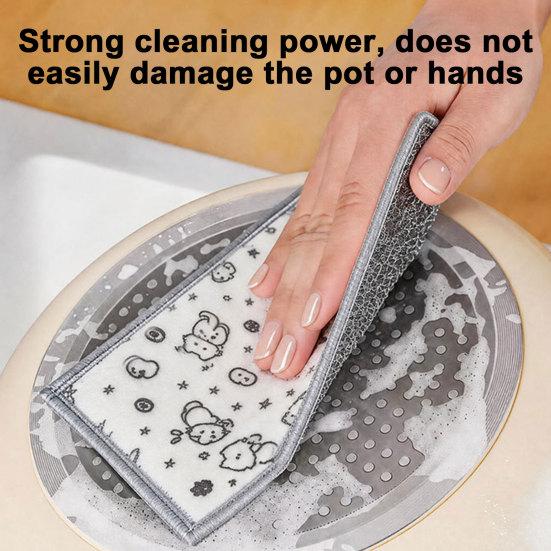 huaqianguhh 5Pcs Cleaning Rags, Double-Sided Cartoon Cotton Gauze Steel Wire Scrubber for Kitchen Oil Stains, Non-Scratch Dish Clothes Pots Pans