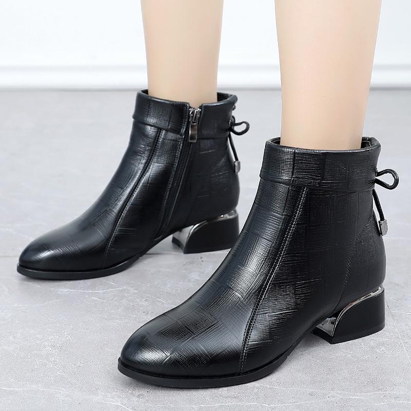 Fashion GKTINOO New Ankle Boots Women Pointed Toe Thick Heels Genuine Leather Shoes Short Boots Soft Sole Footwear Plus Size 35-43