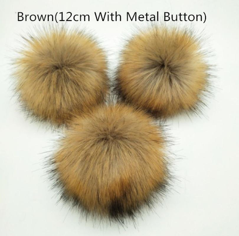 1PC DIY Women Large Faux Raccoon Fur Pom Pom Ball with Press Button For Knitting Hat