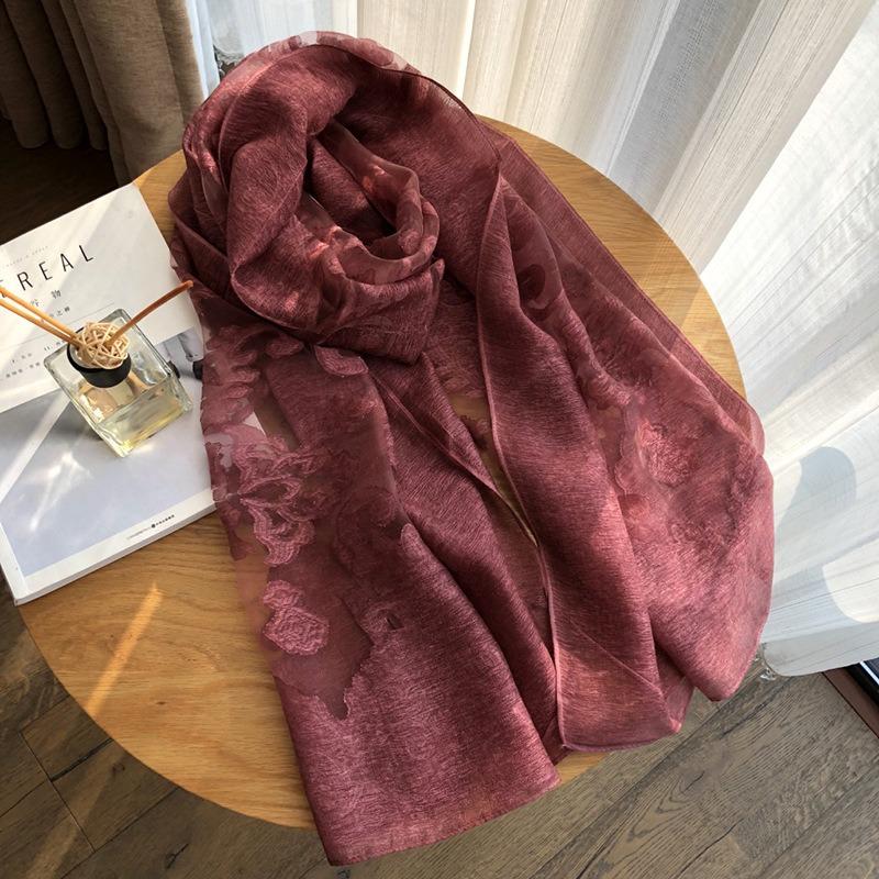 Spring/Summer New Simulated Silk Stain Dyeing Cutting Flower Thin Scarf Sunscreen Shawl