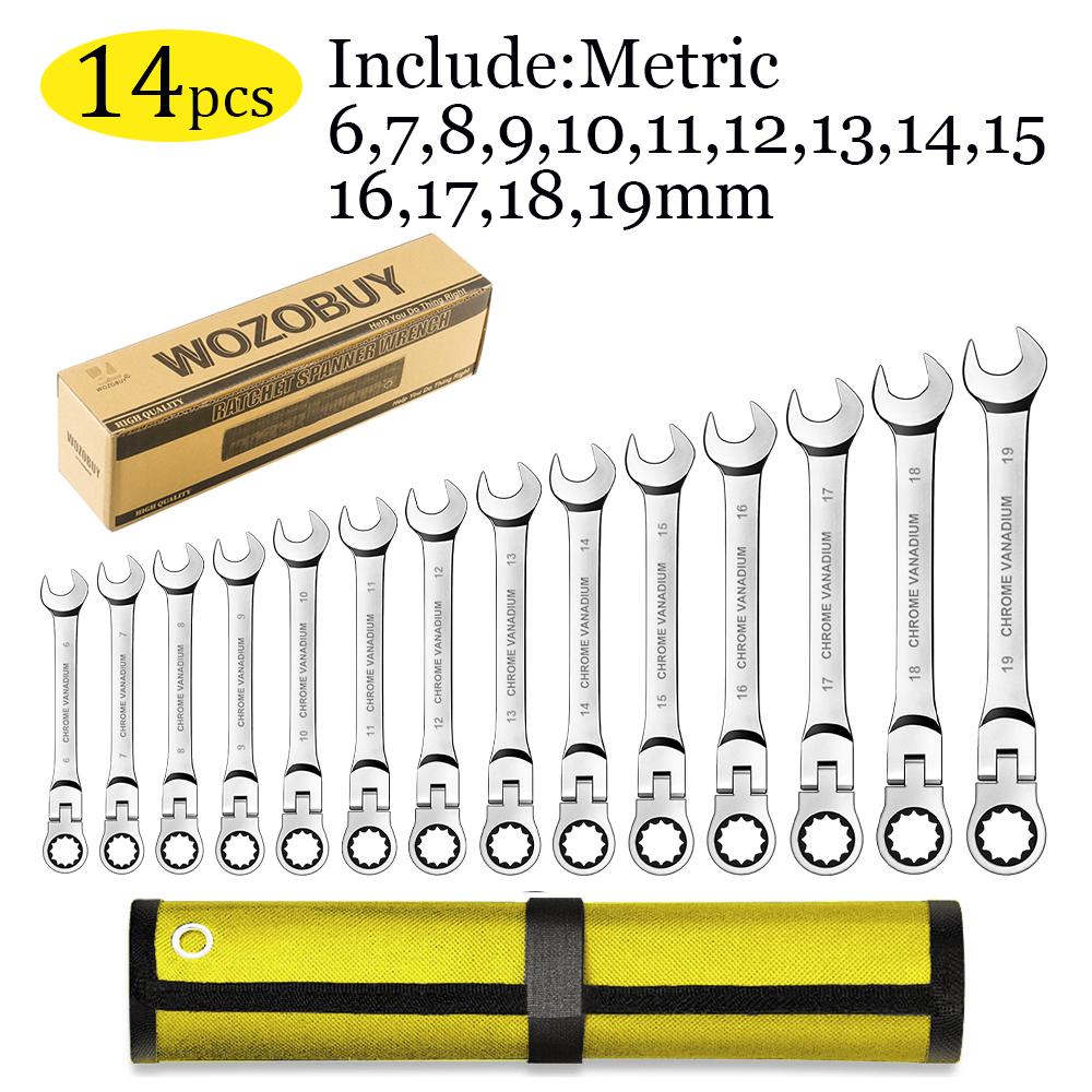 WOZOBUY Ratchet Metric Wrench Set, Movable Head Socket Wrench  Gear Ring Torque Key Wrench Set Car Repair Tool