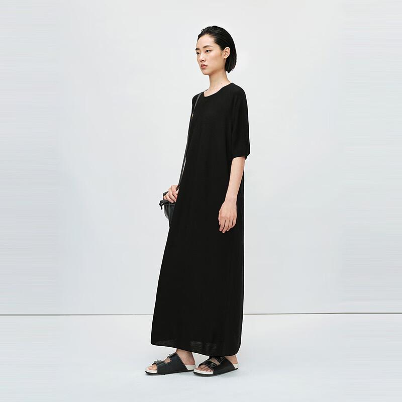 

LESS 2025 Spring Round Neck 100% Wool Long Dress S