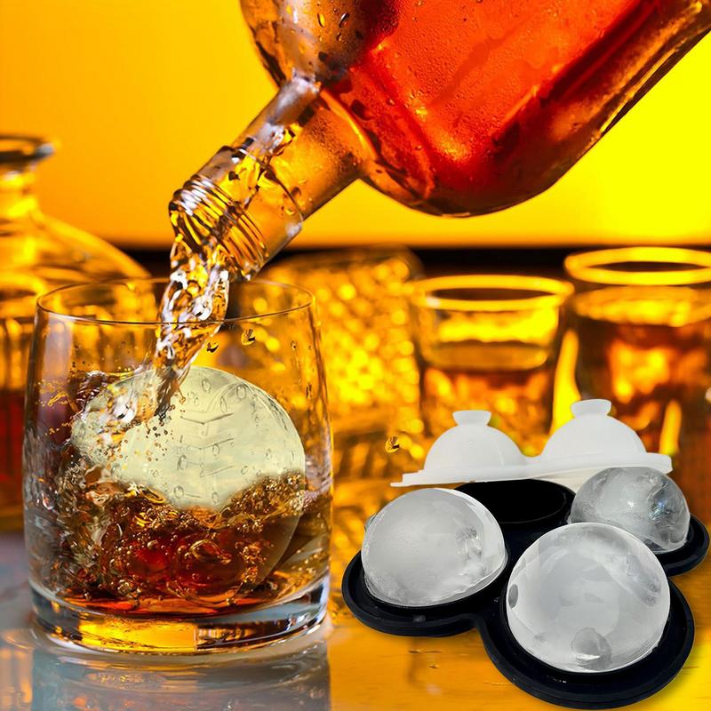 Ice Ball Maker Mold Ice Maker 4 Cavity Silicone Kitchen Sphere Ball Mold Easy Release For Whisky Cocktails Coffee Water