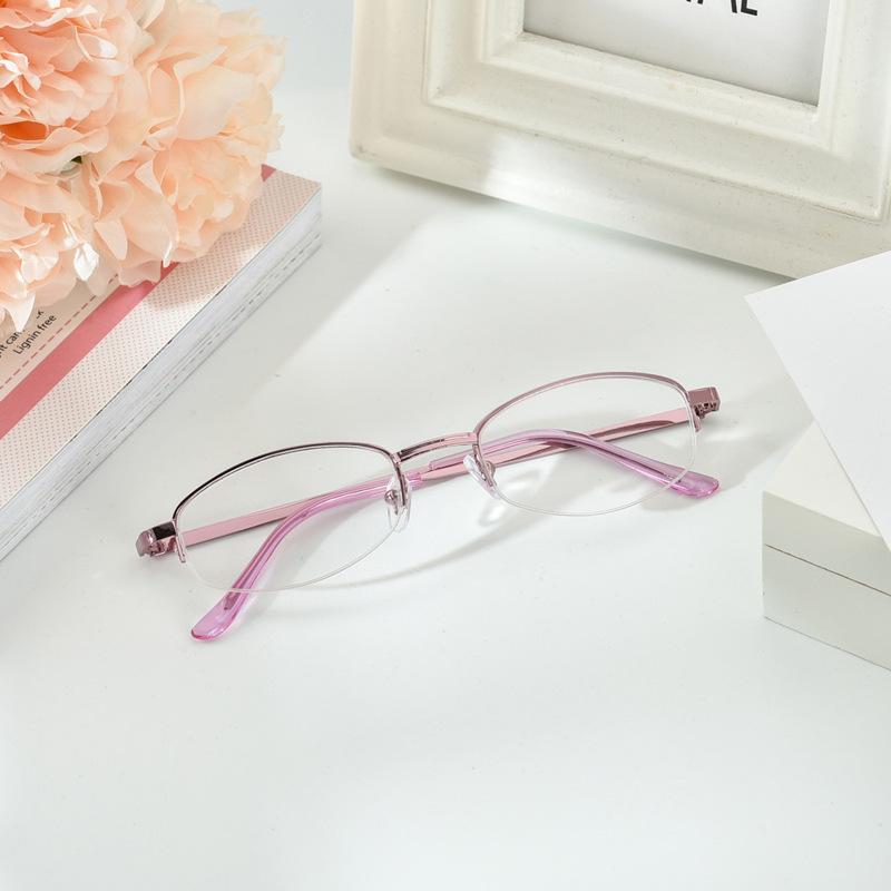 Ladies Pink Half Frames Elegant Reading Eyeglasses Metal Mother Stylish Reading Eyeglasses Resin Super Lightweight Reading Reading Eyeglasses