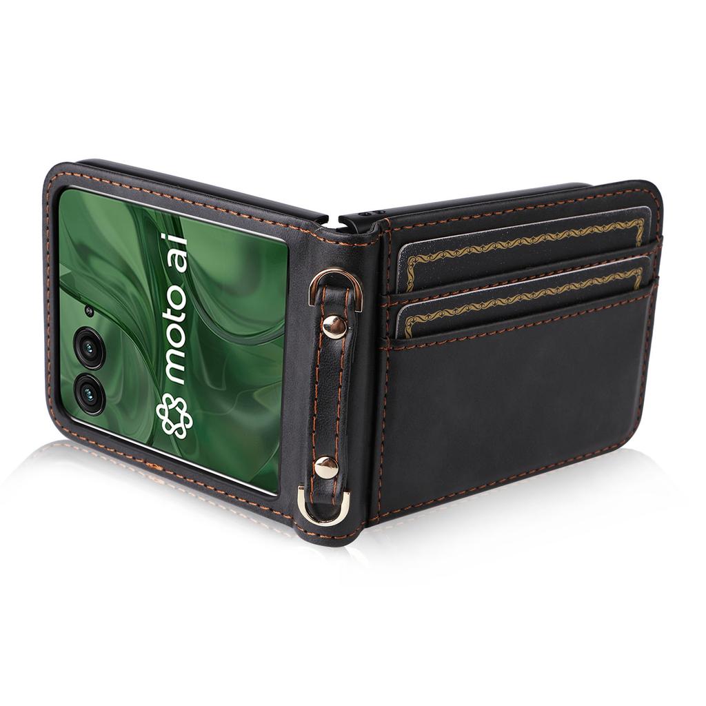 Für Motorola Razr 50 Ultra 5G/Razr+ 2024 5G Hülle Kartenfächer Leder Handyhülle mit Lanyard