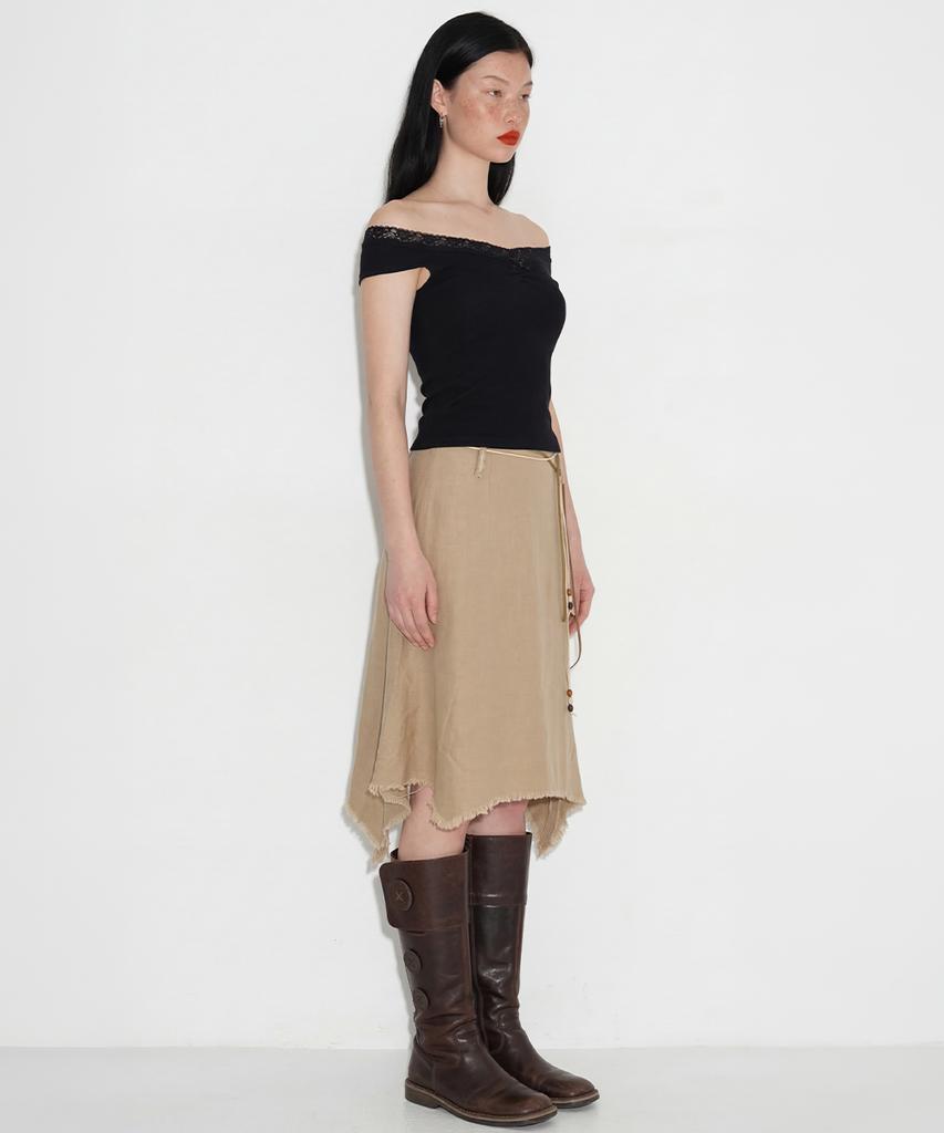 Cecese Bohemian Asymmetrical Cut Skirt Beige