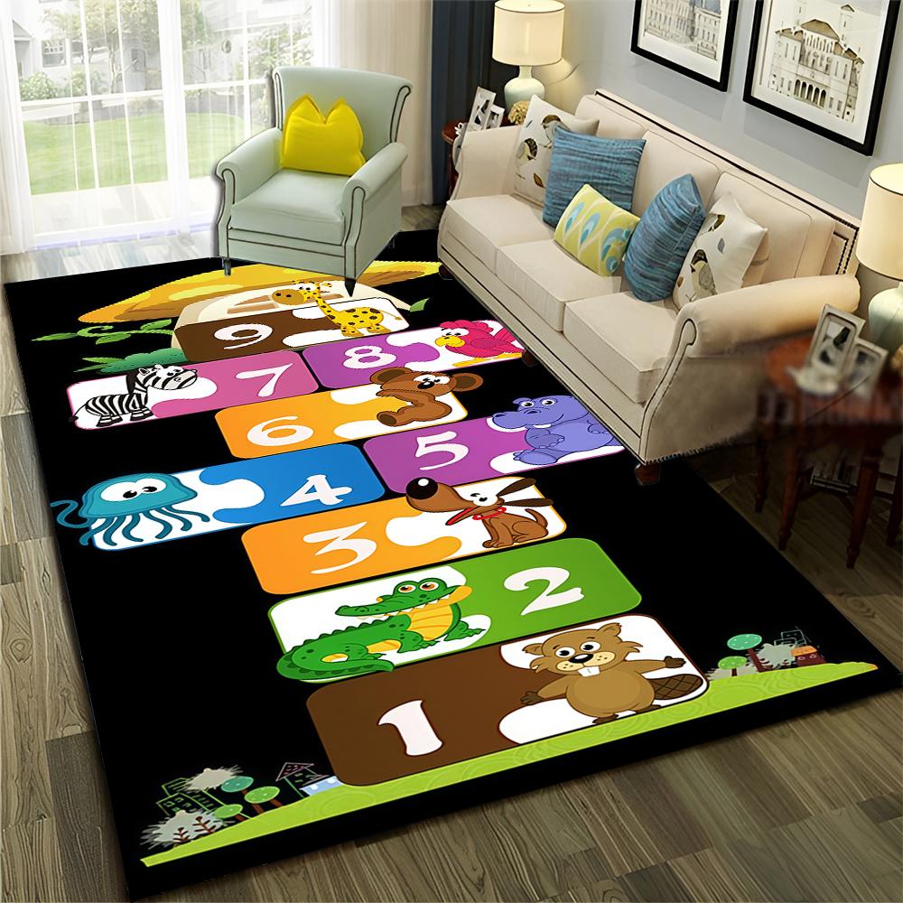 3D Hopscotch Child Digital Games Boy Girls Cartoon Carpet Rug for Home Living Room Sofa Doormat Decor,kids Non-slip Floor Mat