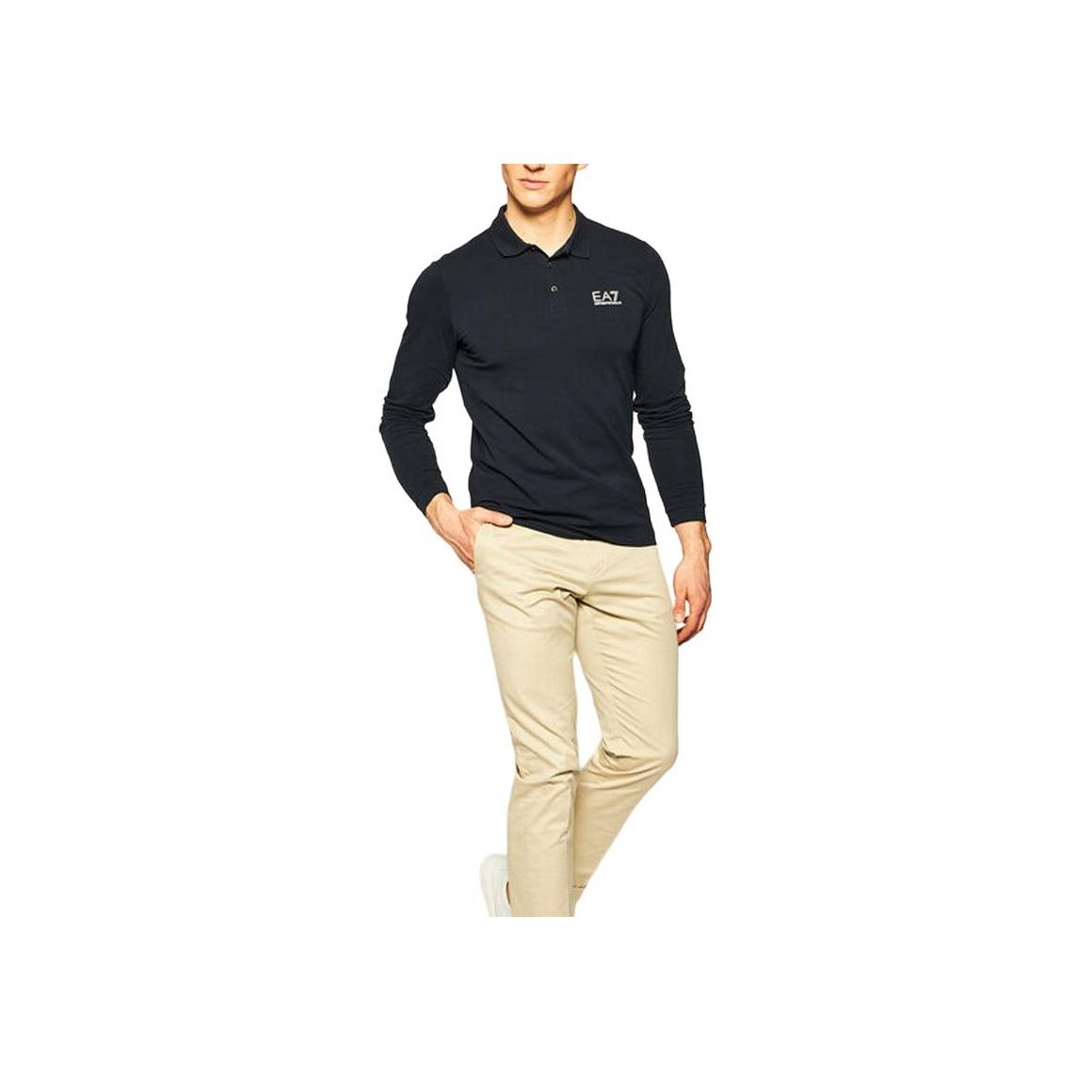 Emporio Armani EA7 SS22 Logo Print Slim Fit Lange Mouwen Polo Shirt Heren tops Donkerblauw 8NPF05-PJM5Z-1578 L