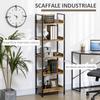 Industrial Style Bookshelf With 5 Shelves In Wood And Metal 48x30x155cm Rustic Brown