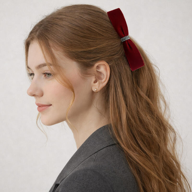 

Security Velvet Ribbon Hairpin Black Wine Automatic Pin A289 Red