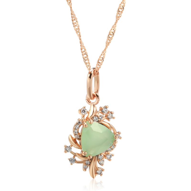 

Trend Crystal Flower Pendant Necklace For Women Rose Gold Color Green Natural Zircon Accessories Fine Daily Jewelry 50cm
