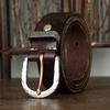Belt Men's Retro Distressed Carved Top Layer Cowhide Leather Hammered Steel Buckle Korean Style Trendy Jeans Belt