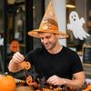 Theme Party Accessories Halloween Organza Witch Hat for Women, Adult Wizard Costume Wide Brim Accessories, Lightweight Breathable Pointed Cap Cosplay