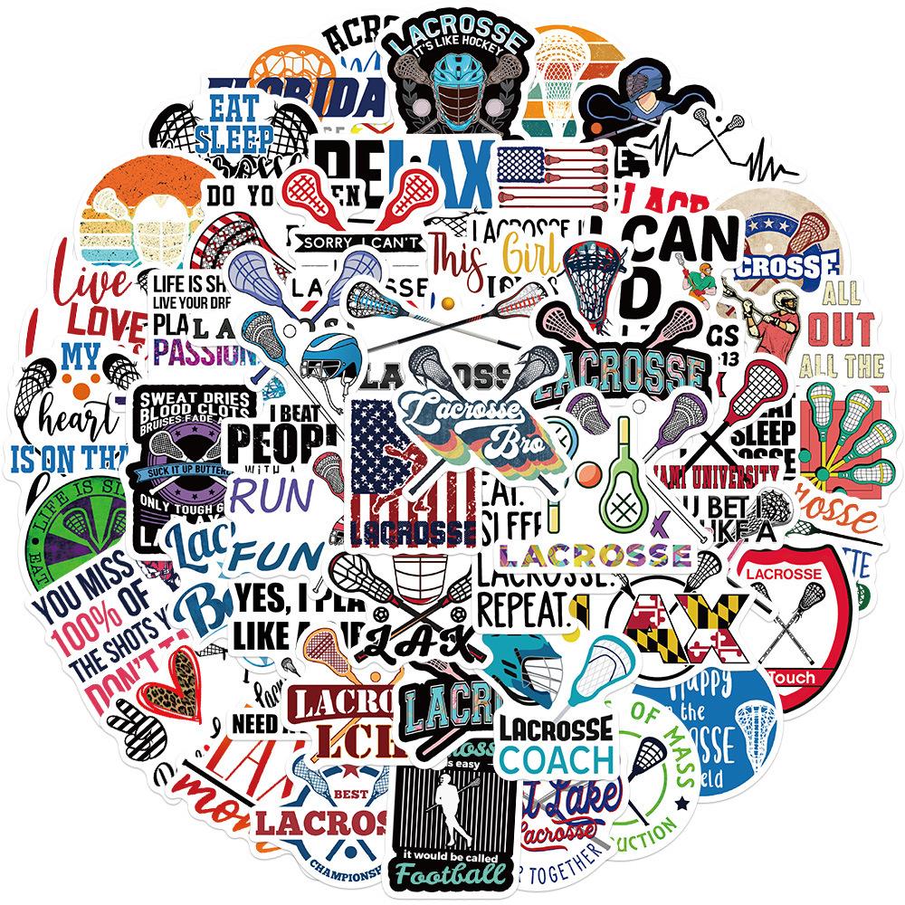 50 Long-shaped Ball Stick Lacrosse Sticker Suitcase Notebook Waterproof Removable Sticker