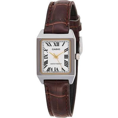 Rectangular Leather Strap White Roman Dial Dress Watch LTP-V007L-7B2 Women's