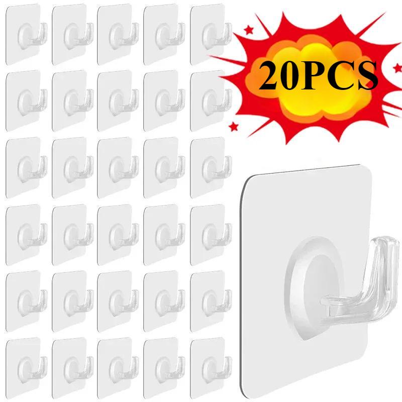 1/5/10/20pcs Transparent Self Adhesive Hooks Door Wall Mounted Hanger Hook Suction Heavy Load Rack Kitchen Bathroom Organizer Holder