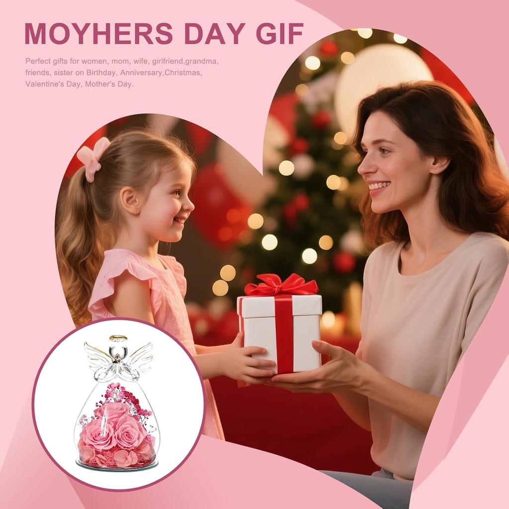 Preserved Flower Rose Gift for Mom Grandma Birthday Mother's Day Wedding Three Pink Rose in Glass