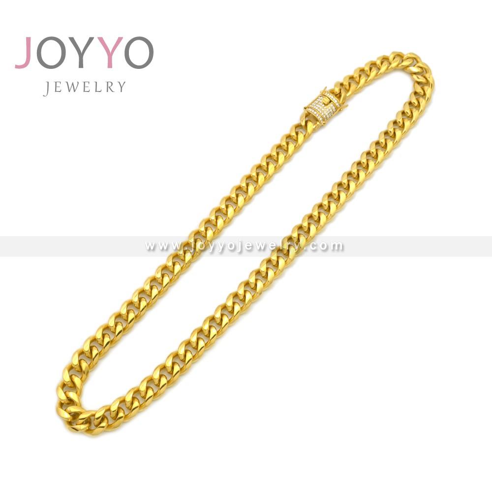 Hip Hop Custom Cuban Chain Mens Miami Stainless Steel Chain Necklace Cuban Link Chain Gold 24inches(60.96cm)&Trendy