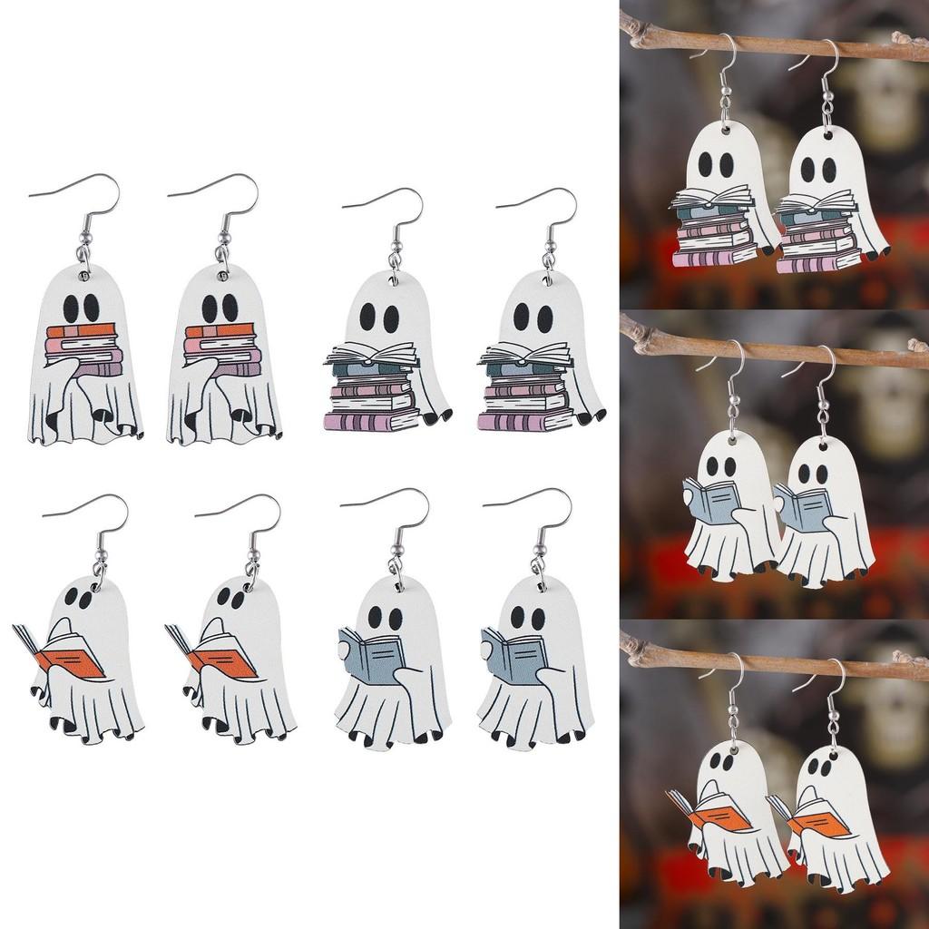 Creative Wooden Halloween Earrings With Ghost Design Ideal For Unique Fashion Enthusiasts