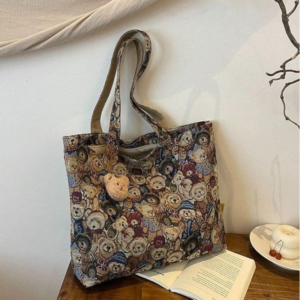 New Portable Handbag Cartoon Bear Pattern Large Capacity Shoulder Bag Casual Tote Bag Handbag Student Shoulder Bag