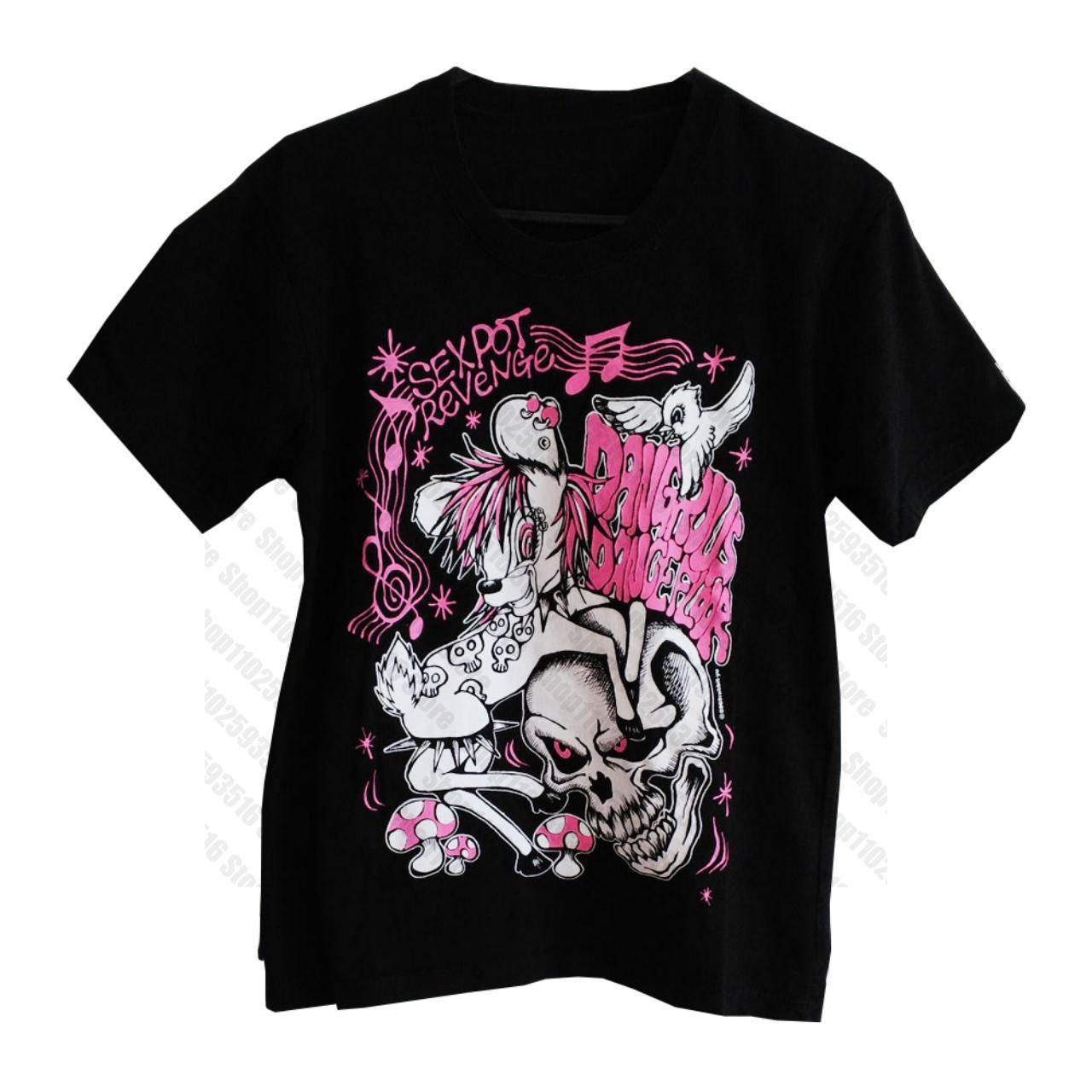 Japanisches Y2k Oberteil für Damen Kpop Ästhetik Kleidung 90er Jahre Kleidung Vintage Anime Mädchen Kawaii Damen Crop Tops 2000er Jahre Emo Goth XL schwarz