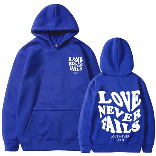 Love Never Fails Print Letter Hoodies Men/Women Sweatshirt Black Autumn Vintage Oversized Harajuku Loose Tops Casual Pullovers